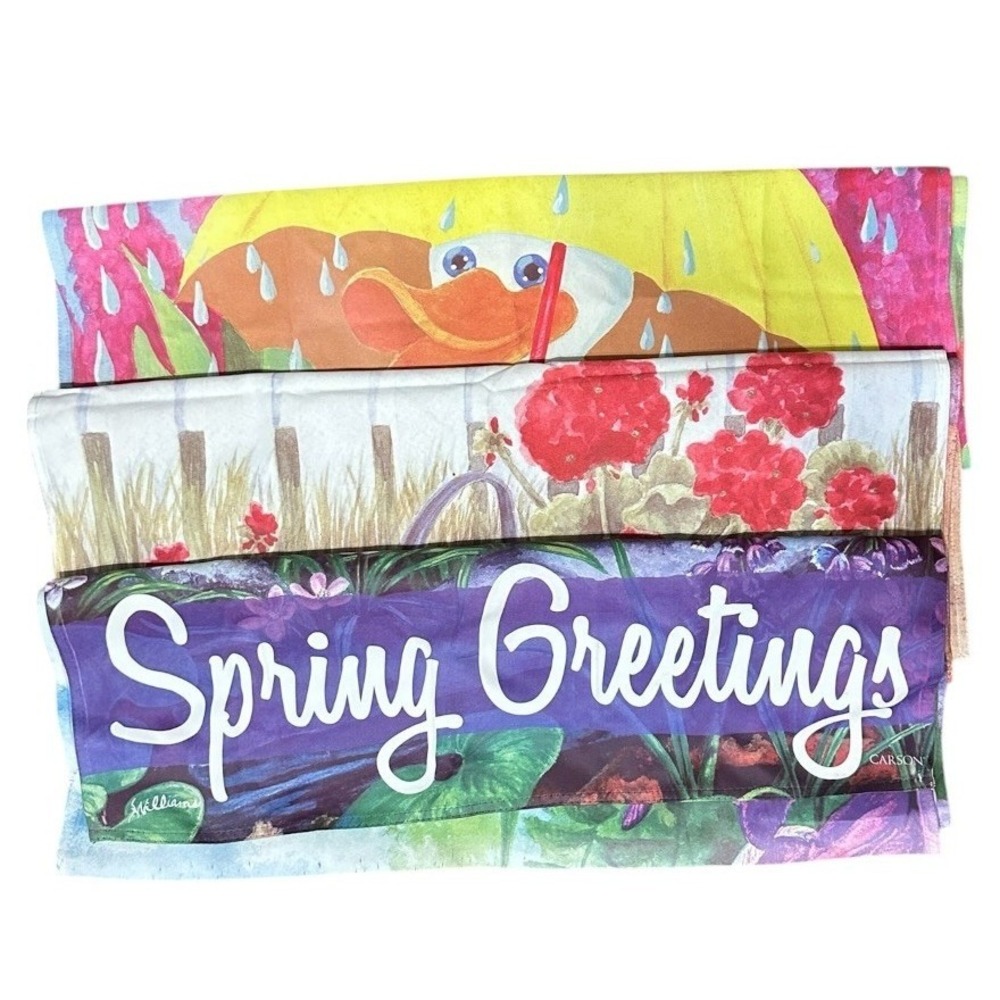 Spring Flags Bundle of 3 Duck Geraniums‎ Daffodils Outdoor Decor Whimsical